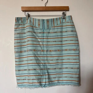 Ryan Micheal Western Aqua Striped Distressed Mini Skirt With Pockets PP